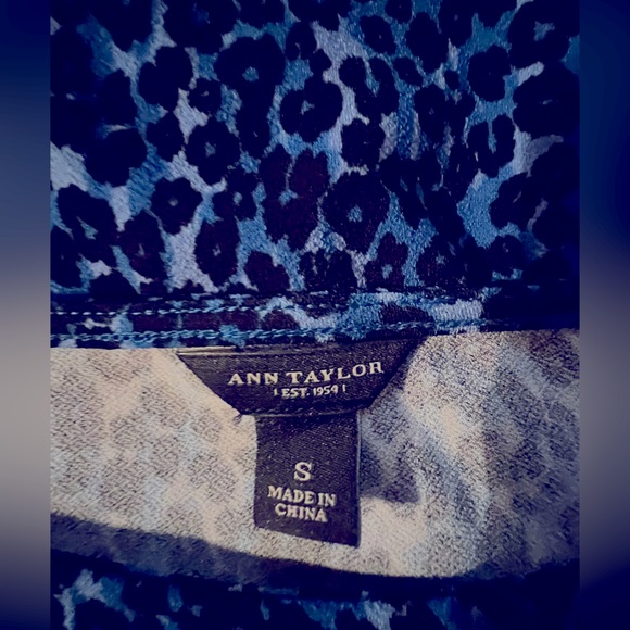 Ann Taylor Cheetah Print Blue Black 3/4 Sleeves Stretch Top Sz S - Picture 8 of 8